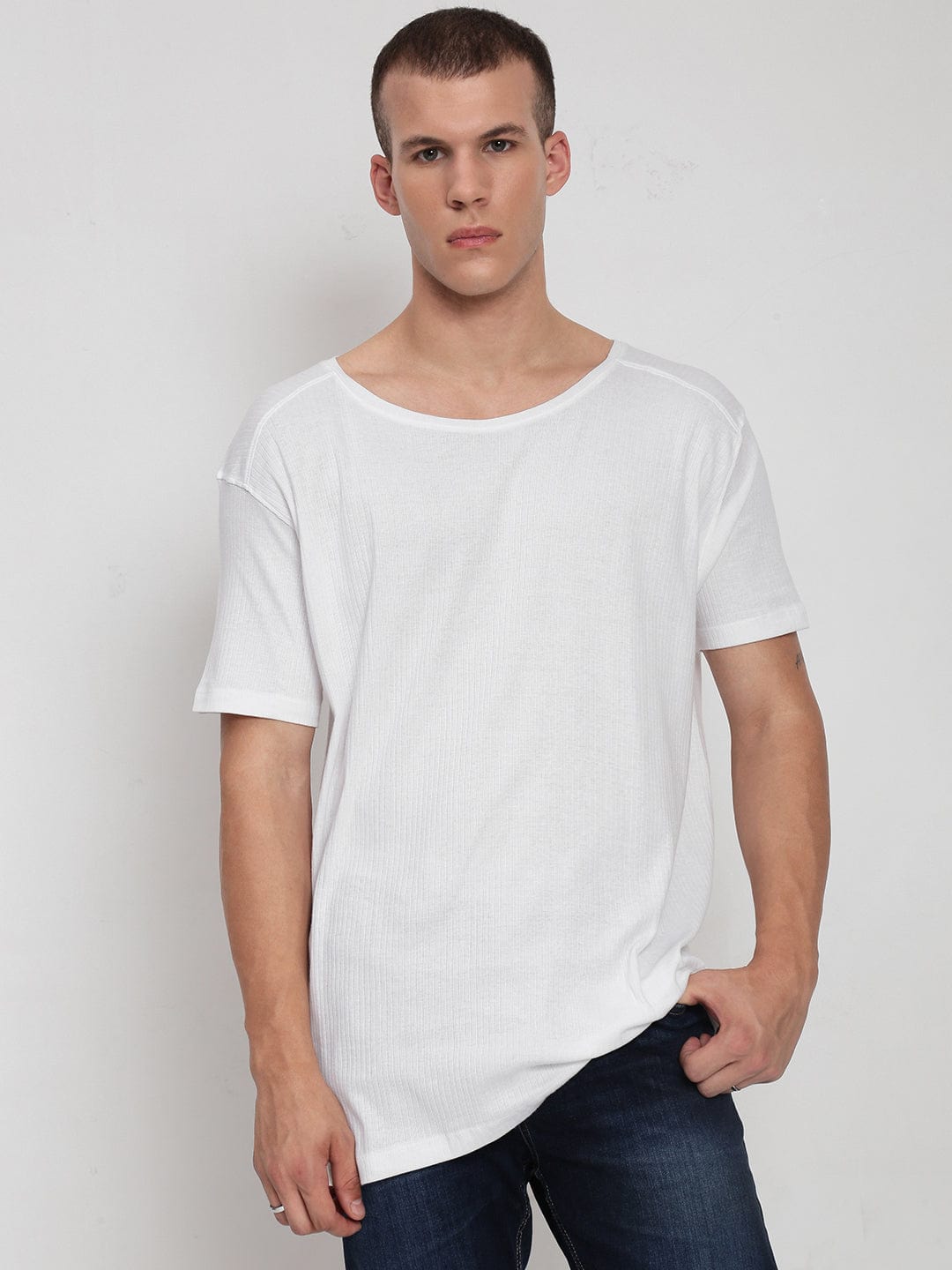 Men's White Round Neck Regular Fit T-Shirt