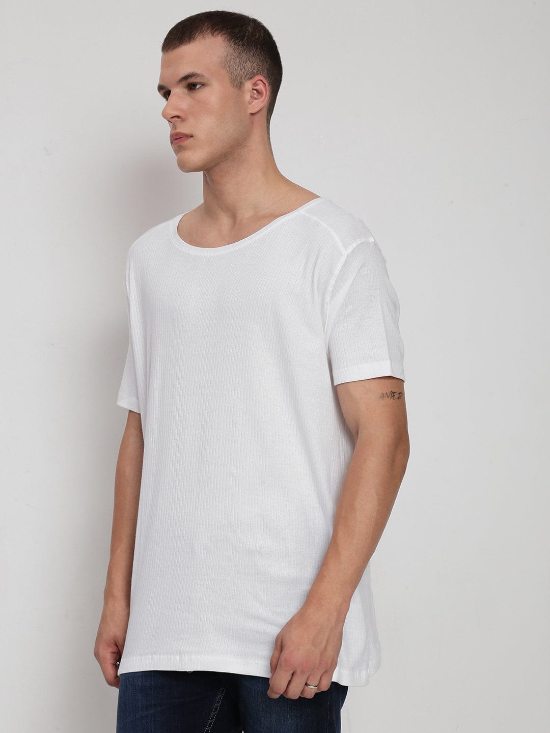 Men's White Round Neck Regular Fit T-Shirt