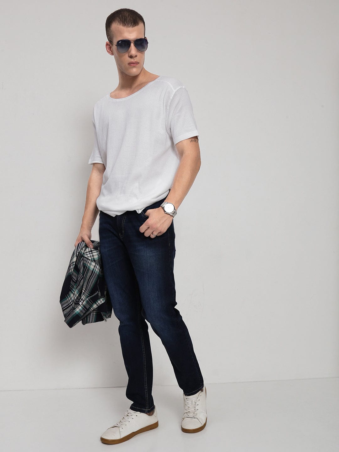 Men's White Round Neck Regular Fit T-Shirt