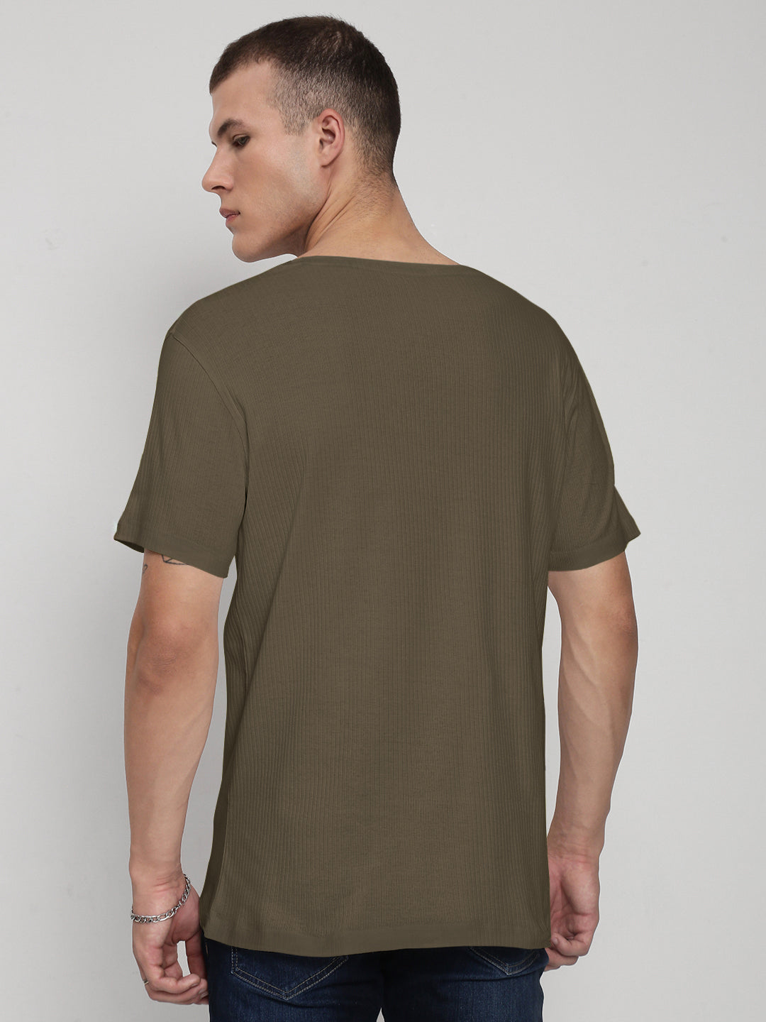 Men's Olive V-Neck Regular Fit T-Shirt