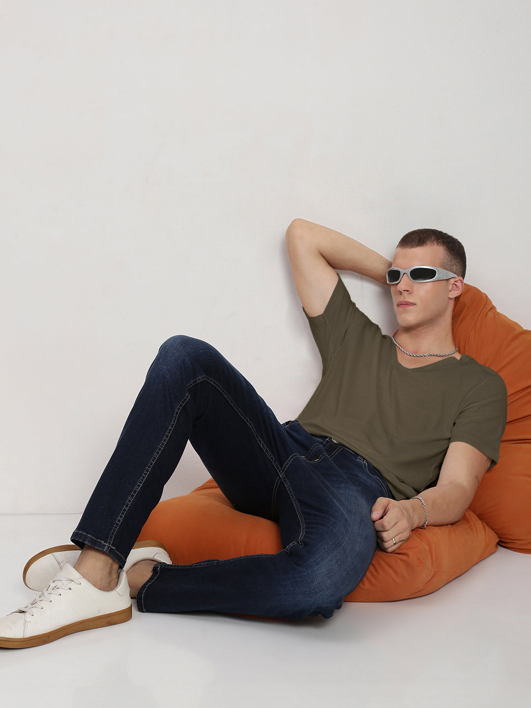 Men's Olive V-Neck Regular Fit T-Shirt