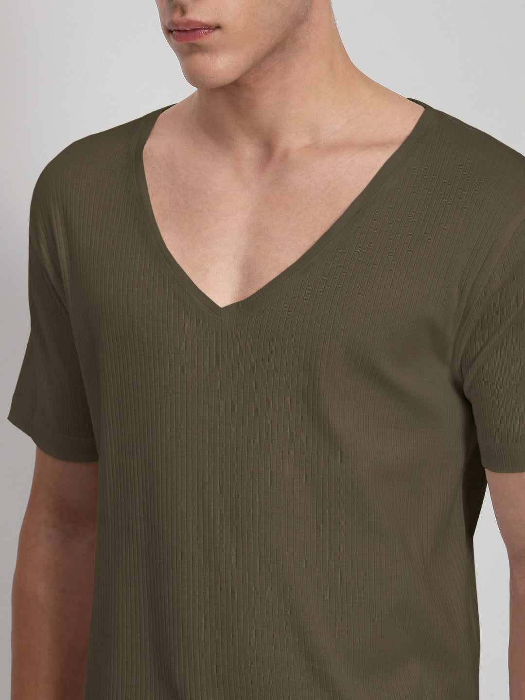 Men's Olive V-Neck Regular Fit T-Shirt