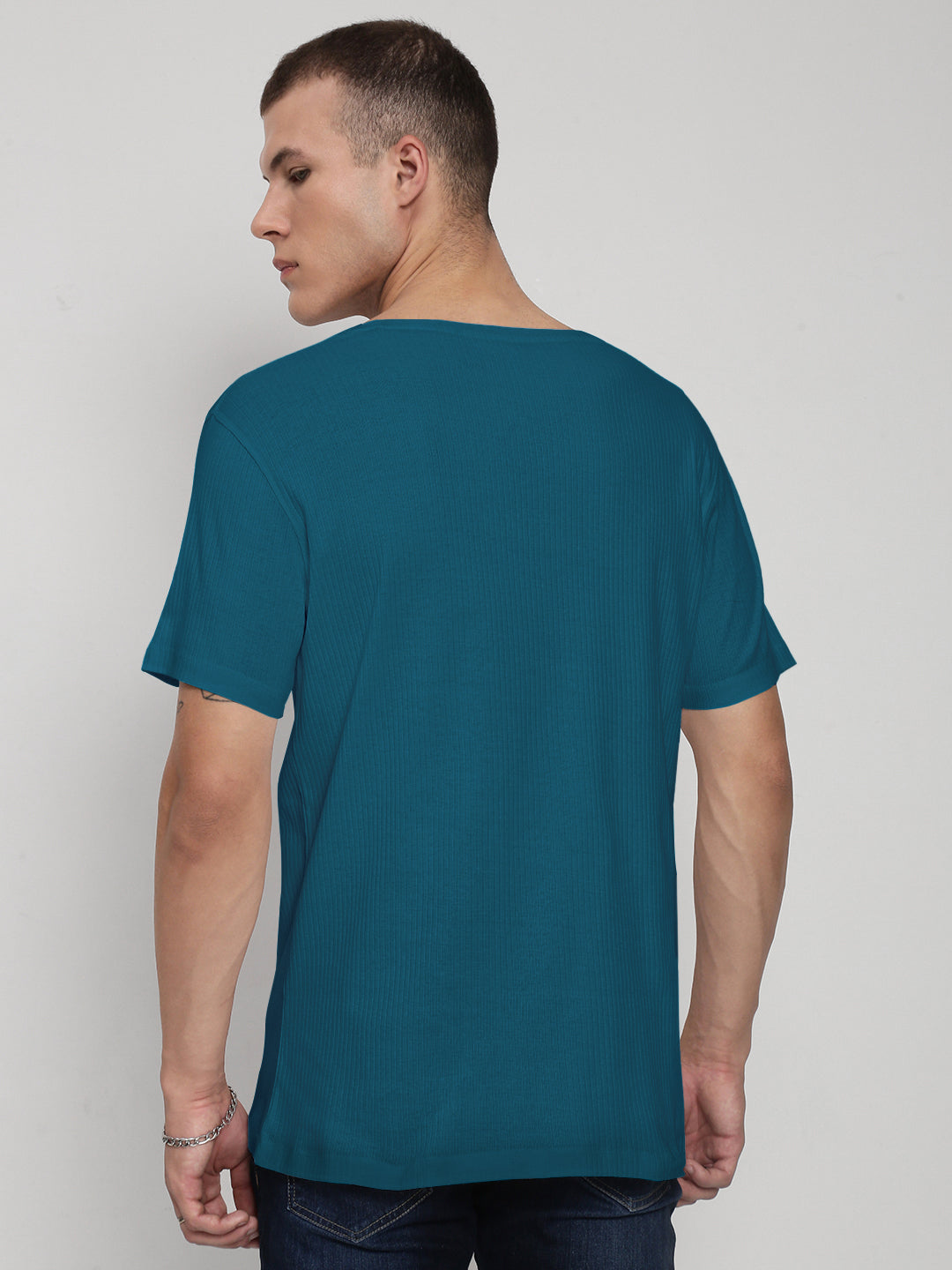 Men's Teal V-Neck Regular Fit T-Shirt