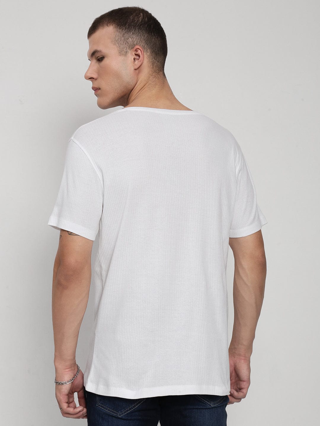Men's White V-Neck Regular Fit T-Shirt