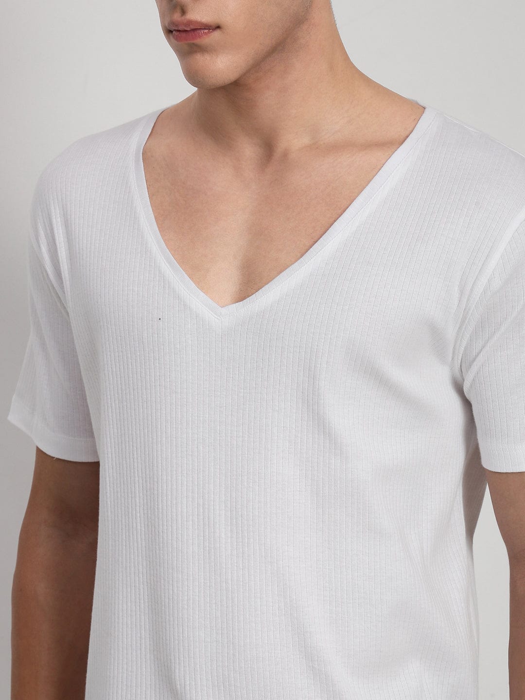 Men's White V-Neck Regular Fit T-Shirt