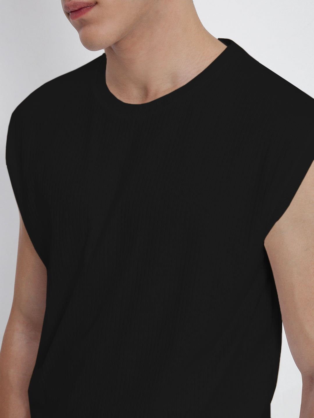 Men's Black Sleeveless Round Neck Regular Fit T-Shirt