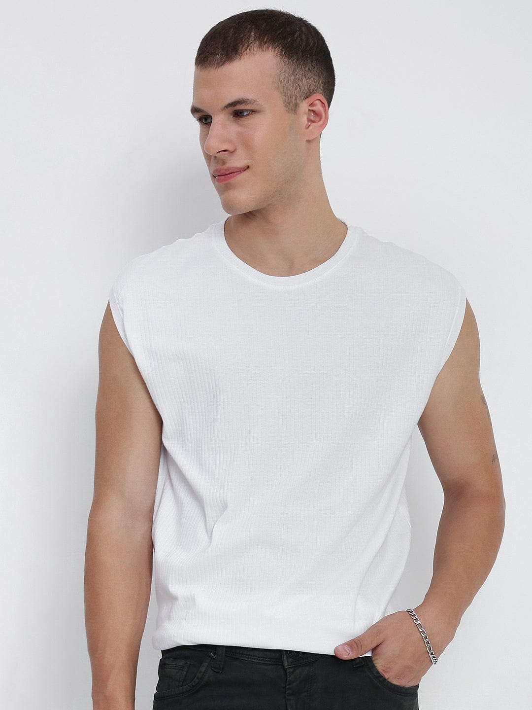 Men's White Round Neck Regular Fit T-Shirt
