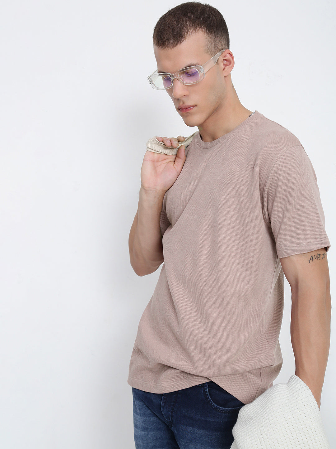 Men's Mauve Round Neck Regular Fit T-Shirt