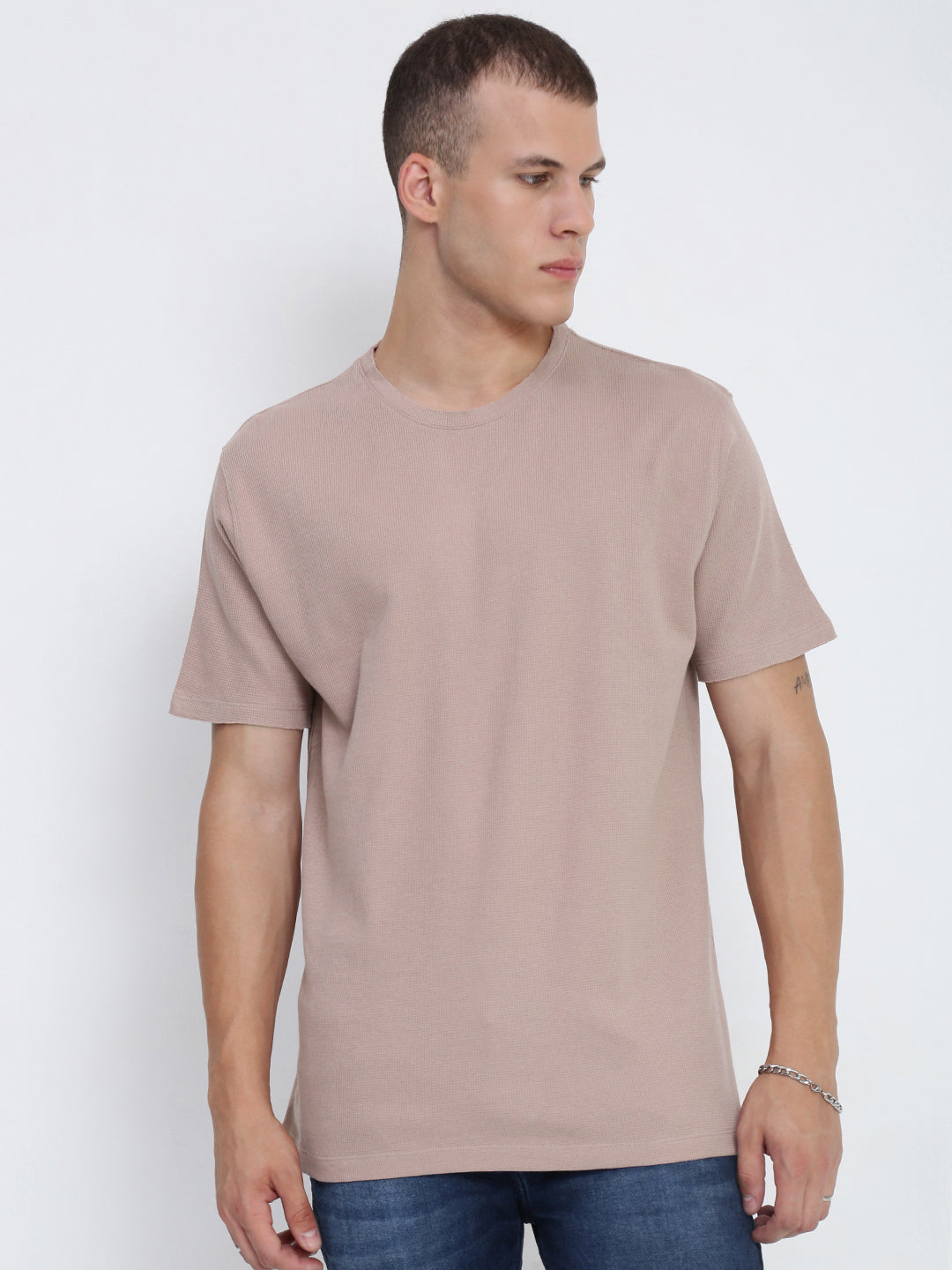 Men's Mauve Round Neck Regular Fit T-Shirt