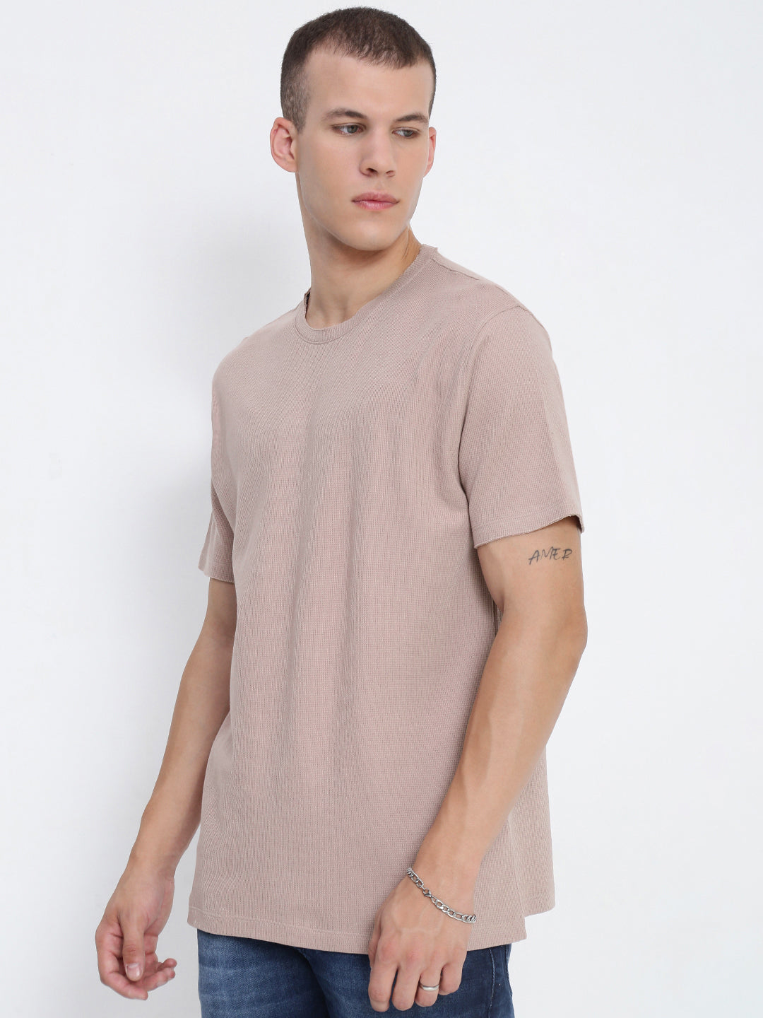 Men's Mauve Round Neck Regular Fit T-Shirt