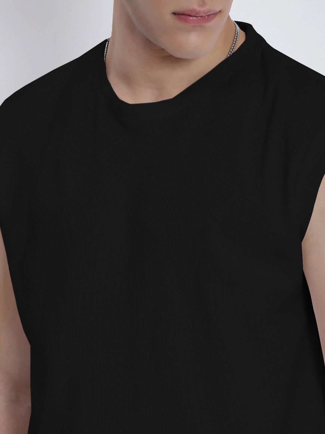 Men's Black Sleeveless Round Neck Regular Fit T-Shirt