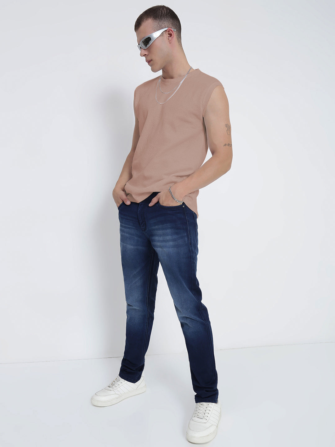 Men's Mauve Sleeveless Round Neck Regular Fit T-Shirt