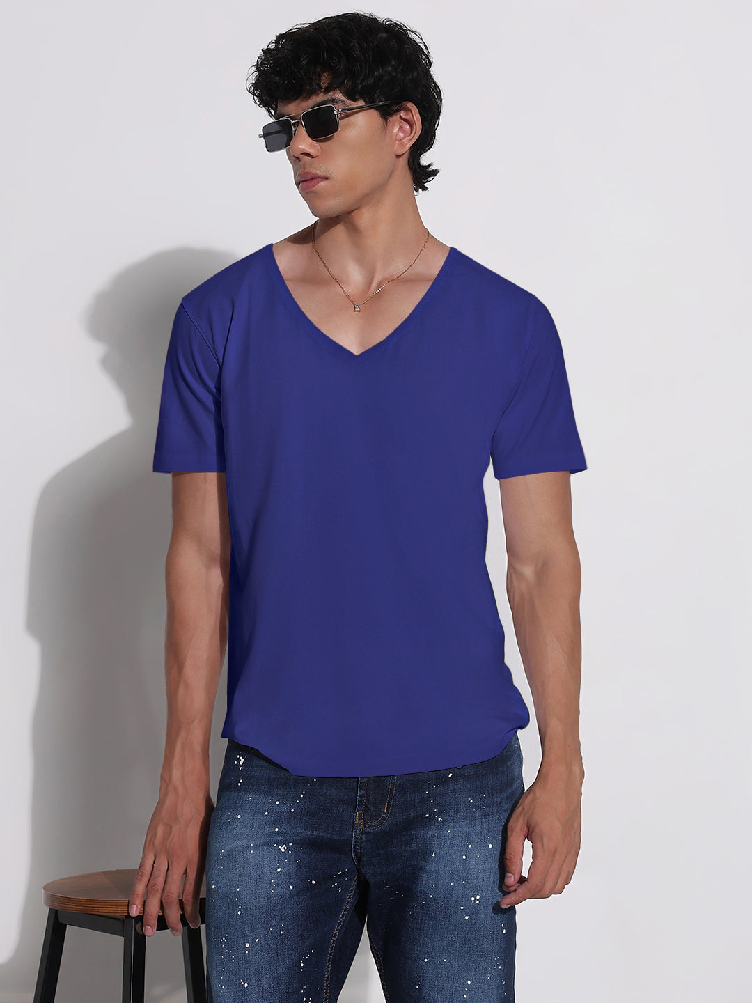Men's Blue V-Neck Regular Fit T-Shirt