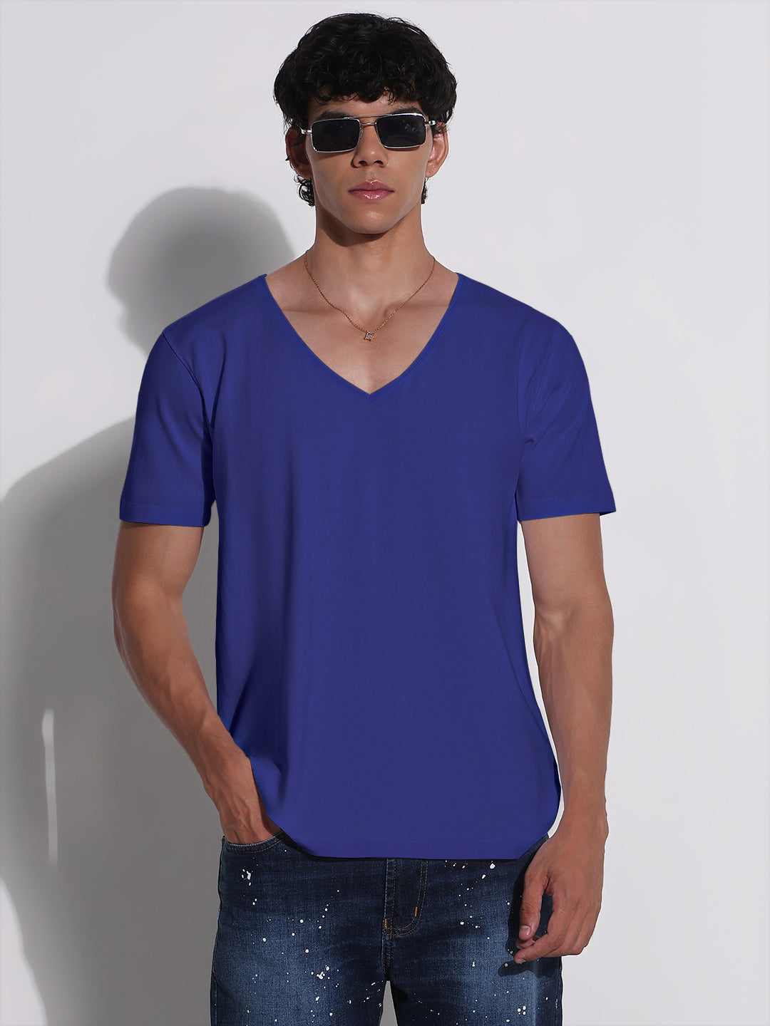 Men's Blue V-Neck Regular Fit T-Shirt