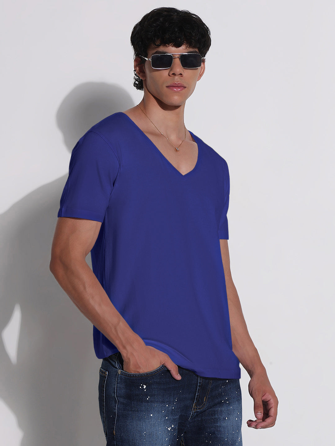 Men's Blue V-Neck Regular Fit T-Shirt