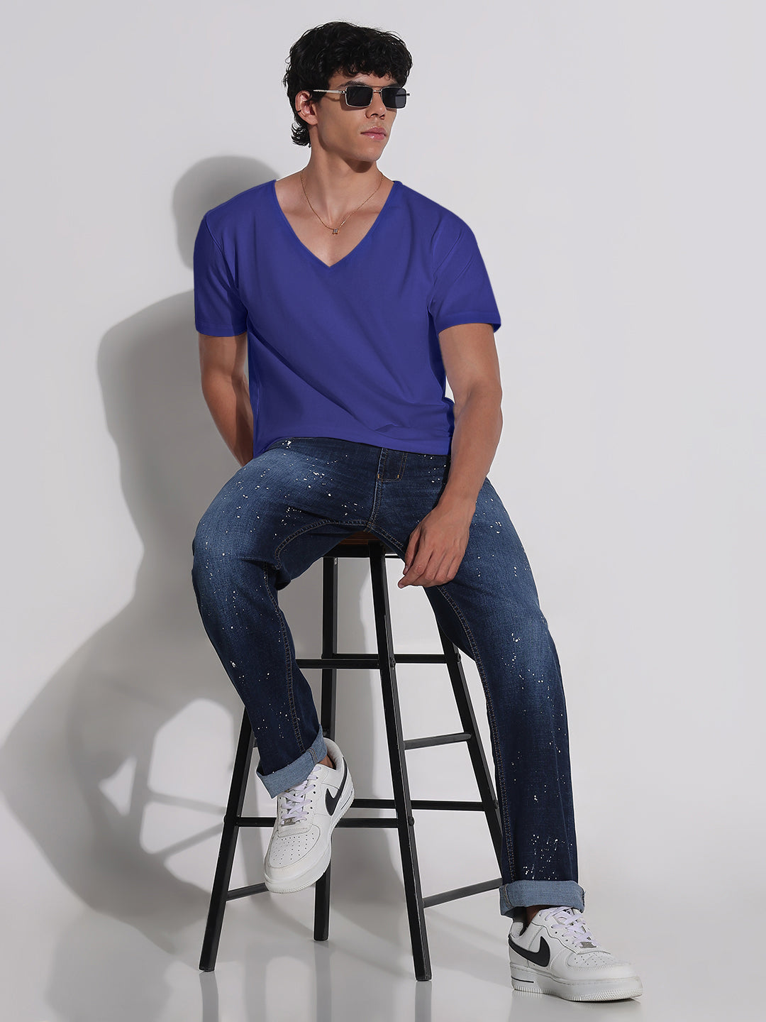 Men's Blue V-Neck Regular Fit T-Shirt