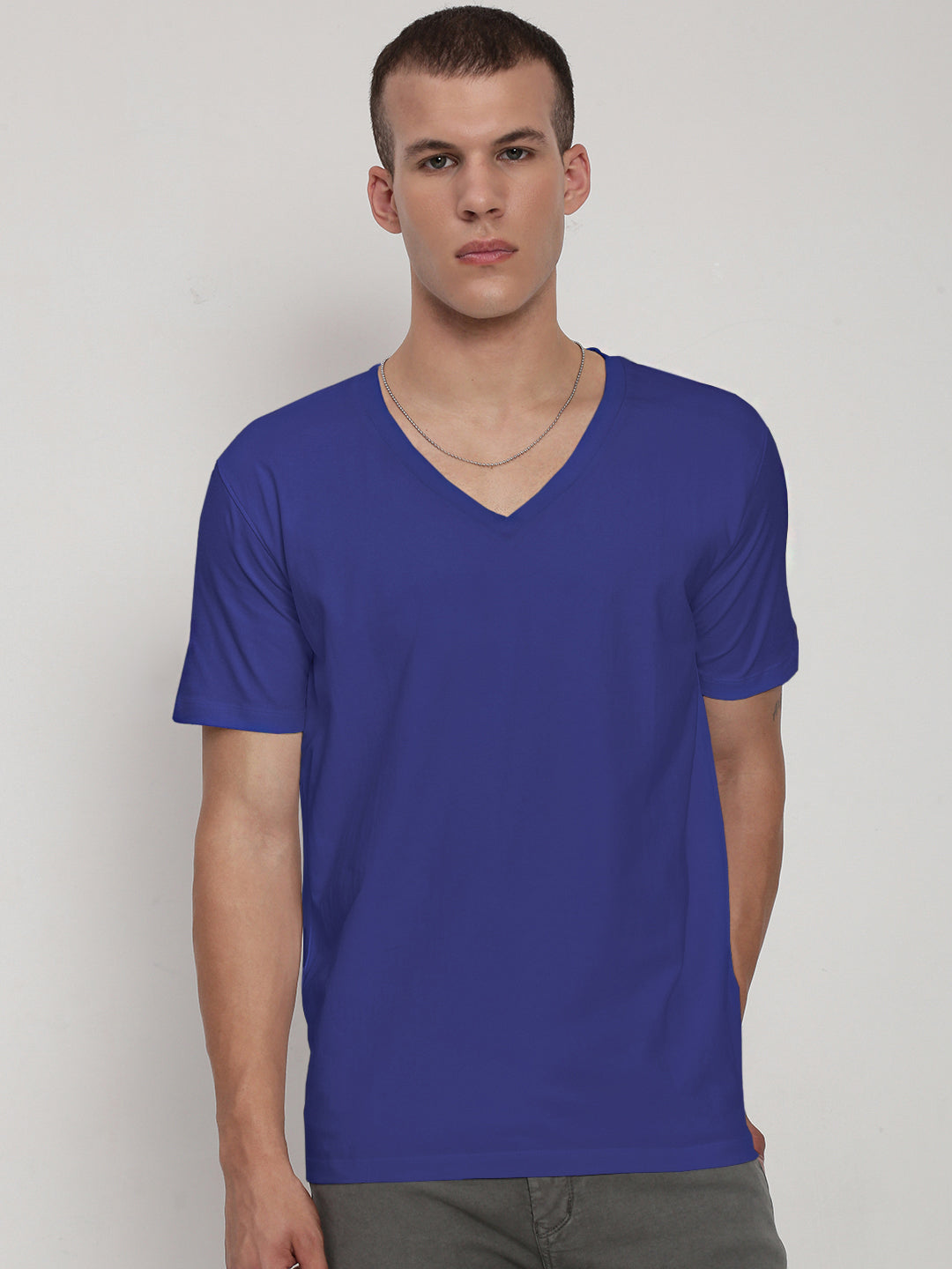 Men's Blue V-Neck Regular Fit T-Shirt