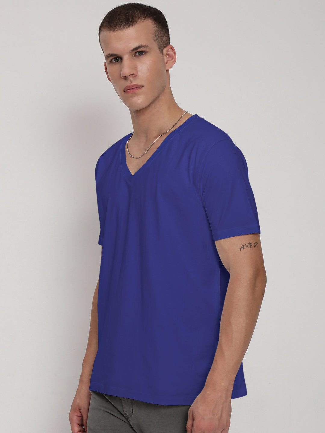 Men's Blue V-Neck Regular Fit T-Shirt