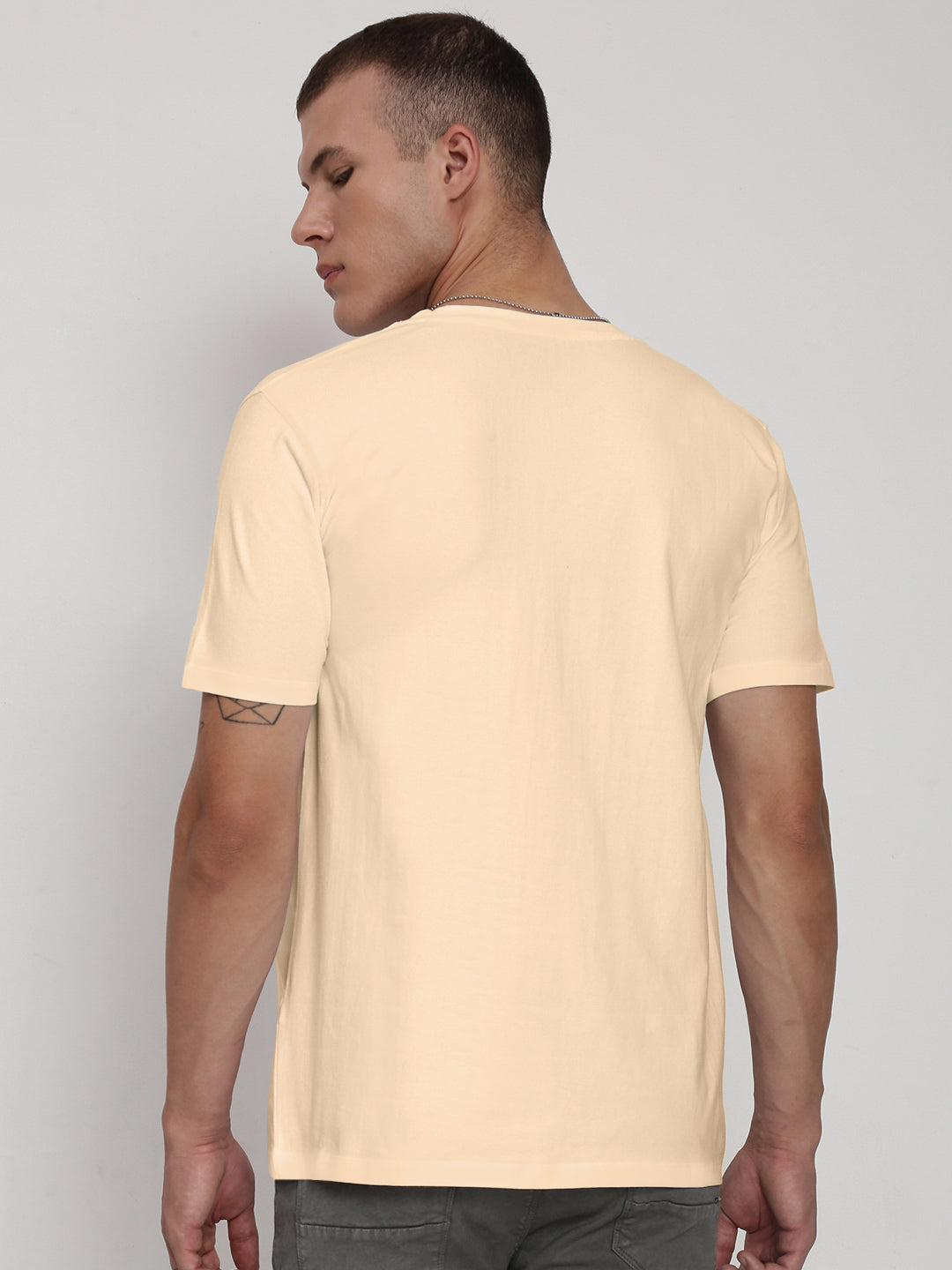 Men's Cream V-Neck Regular Fit T-Shirt