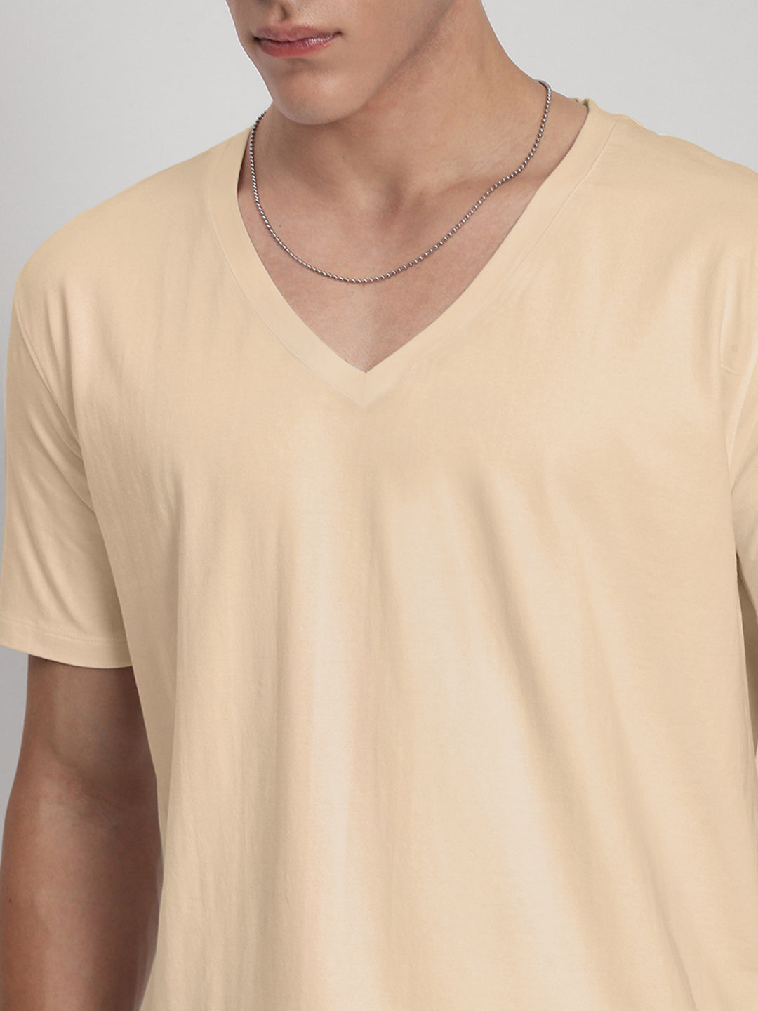 Men's Cream V-Neck Regular Fit T-Shirt