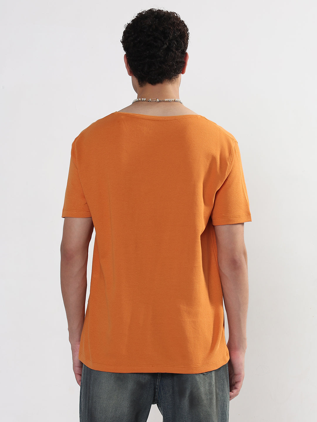 Men's Orange V-Neck Regular Fit T-Shirt