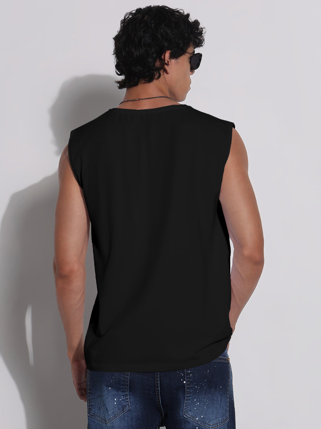 Men's Black V-Neck Vest T-Shirt