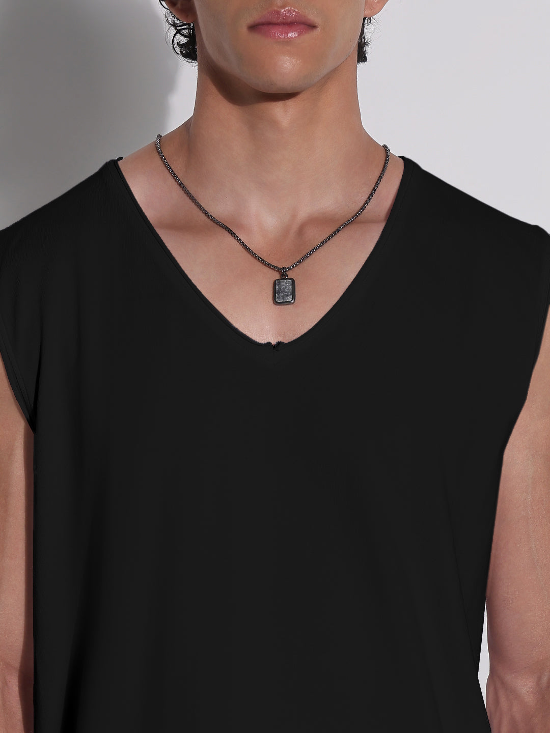 Men's Black V-Neck Vest T-Shirt