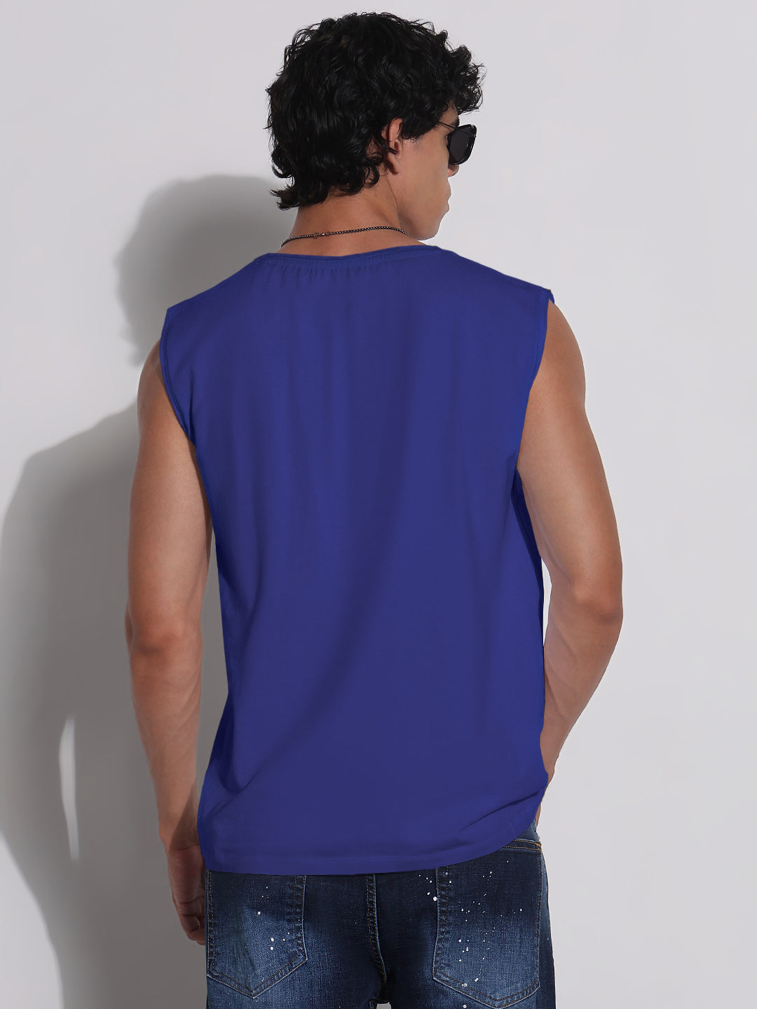 Men's Blue V-Neck Vest Sleeveless T-Shirt