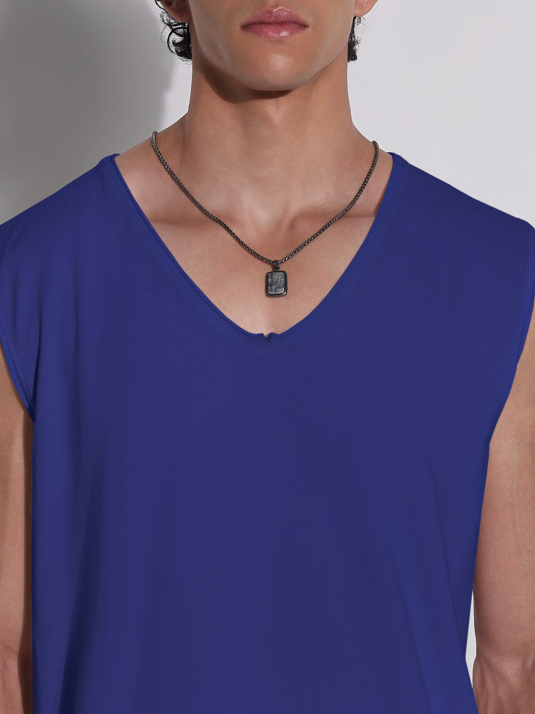 Men's Blue V-Neck Vest Sleeveless T-Shirt