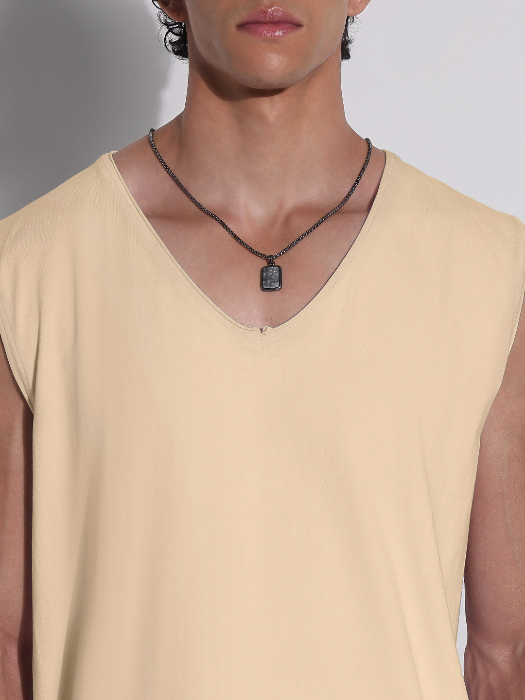 Men's Cream V-Neck Vest Sleeveless T-Shirt