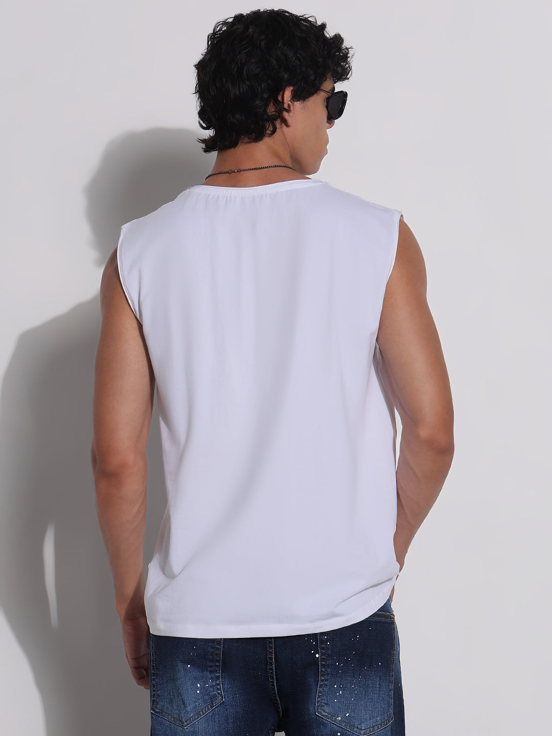 Men's White V-Neck Vest T-Shirt