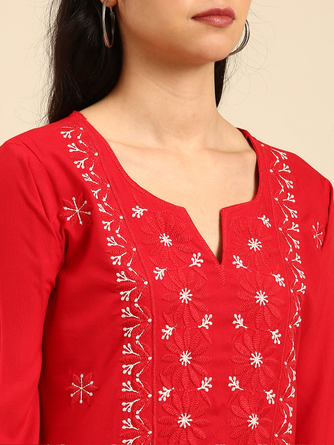 Women Solid Red Straight Kurta Set with Dupatta