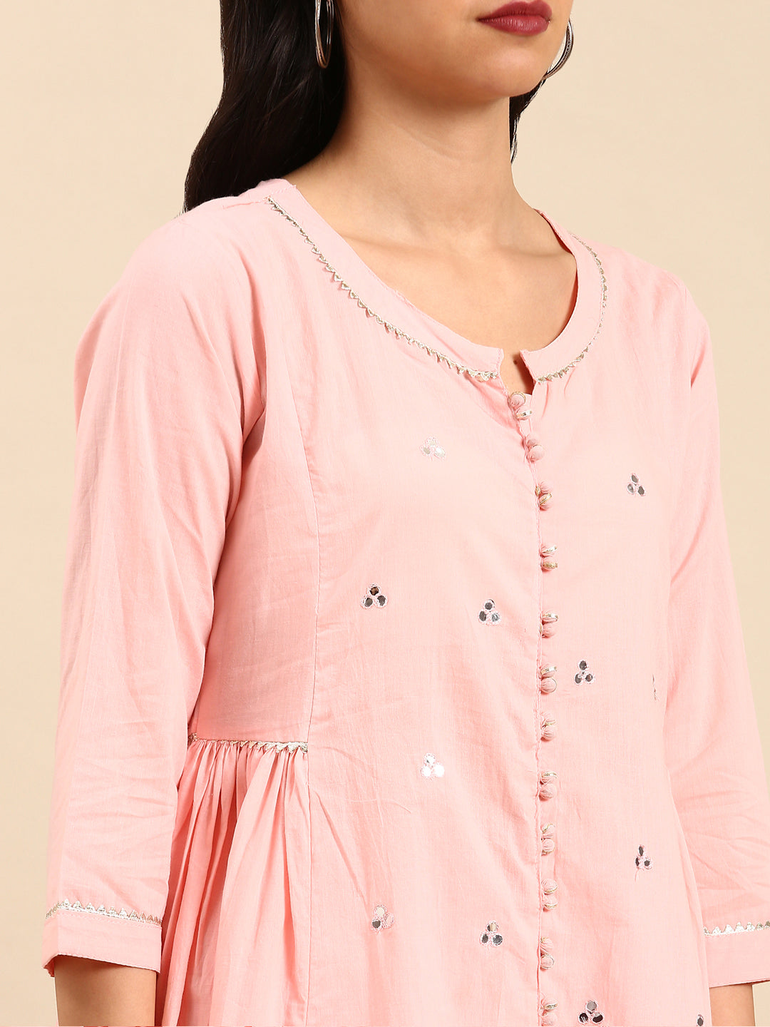 Women Solid Pink Anarkali Kurta Set with Dupatta