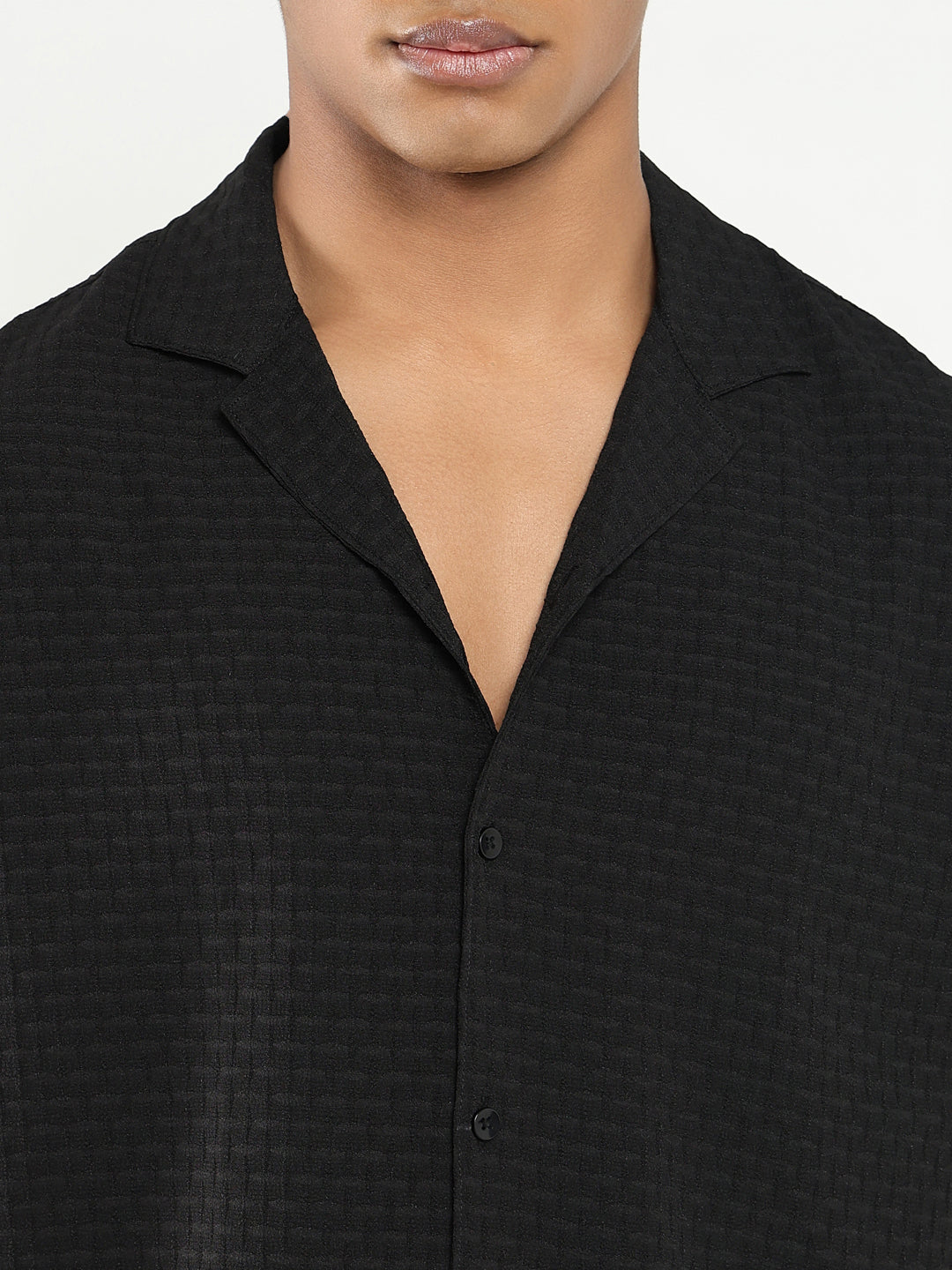 Men Black Cuban Collar Solid Shirt