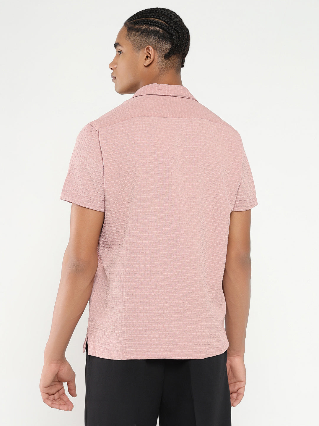 Men Pink Cuban Collar Solid Shirt