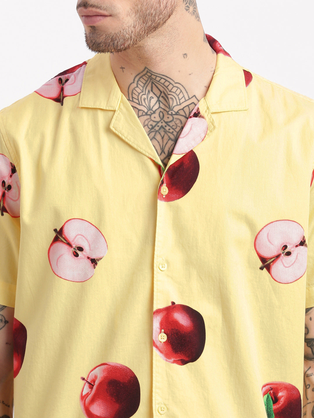 Men Graphic Cuban Collar Yellow Co-Ords Set