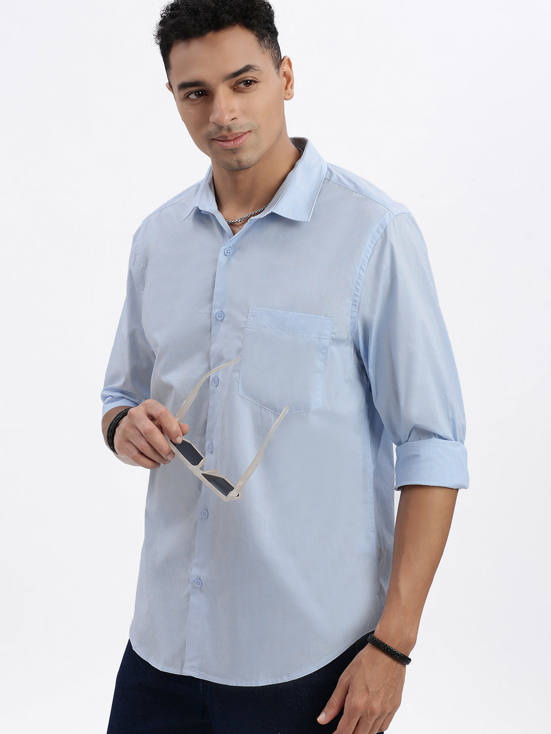 Men Blue Solid Slim Fit Shirt