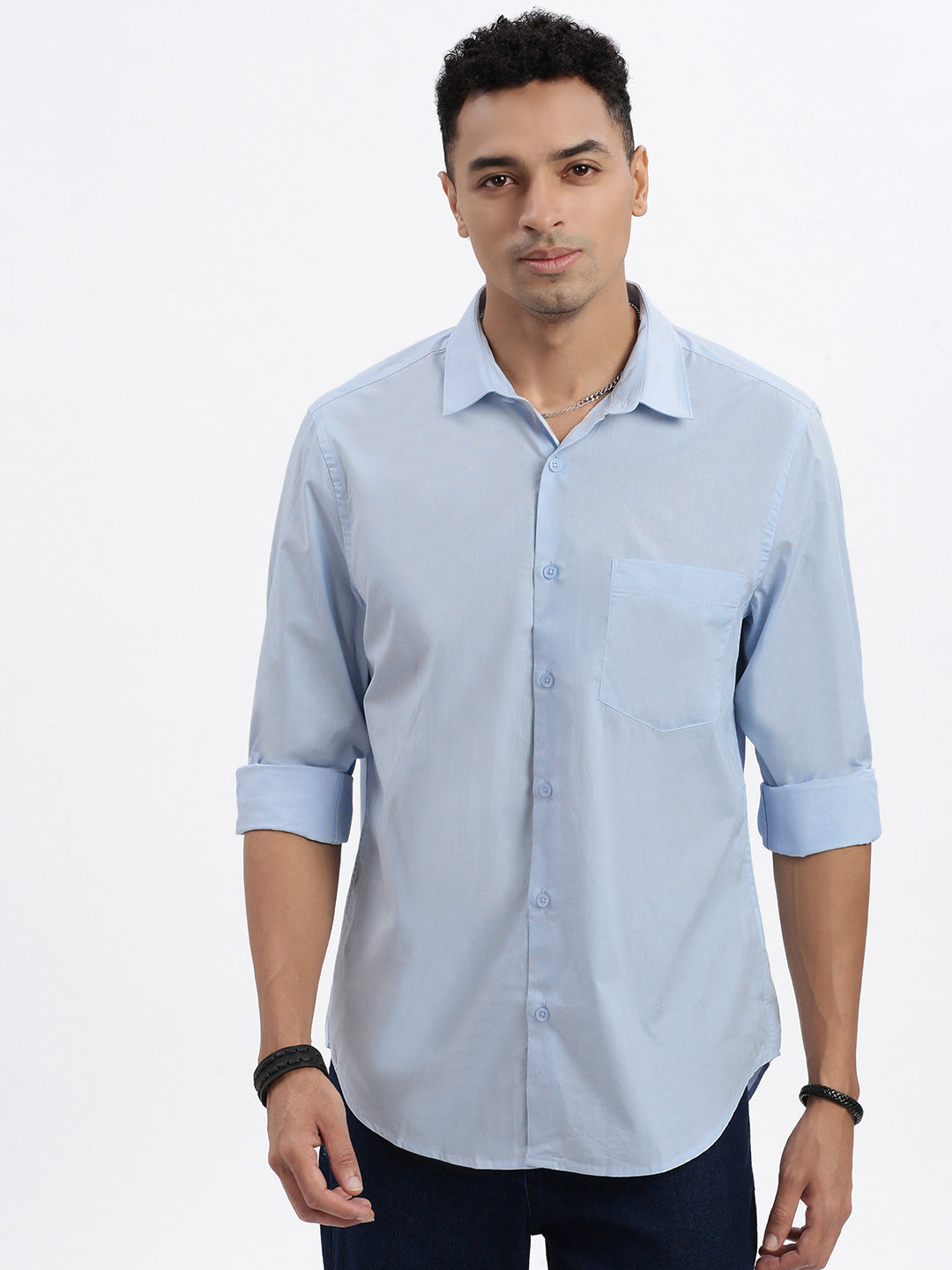 Men Blue Solid Slim Fit Shirt