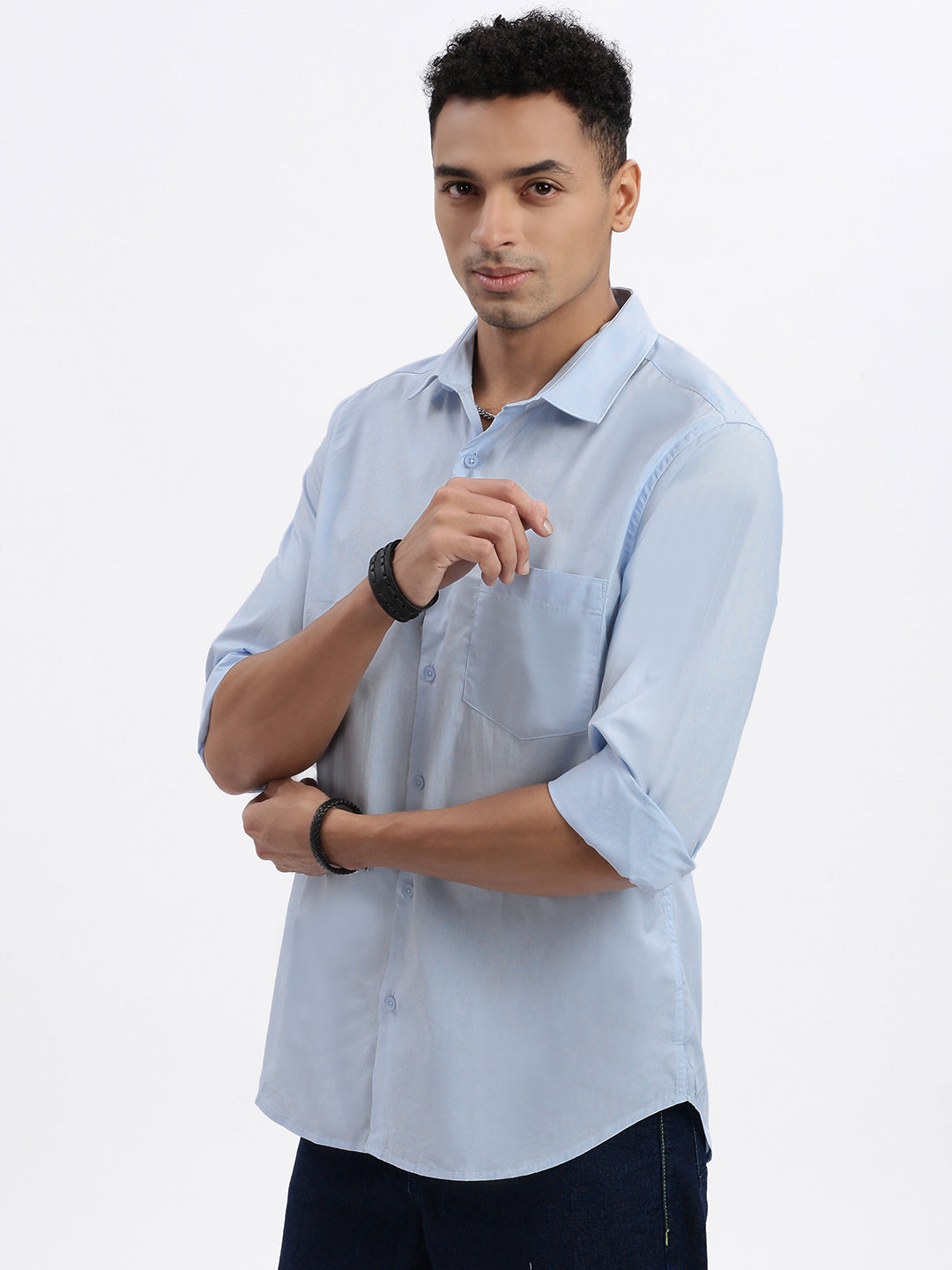 Men Blue Solid Slim Fit Shirt