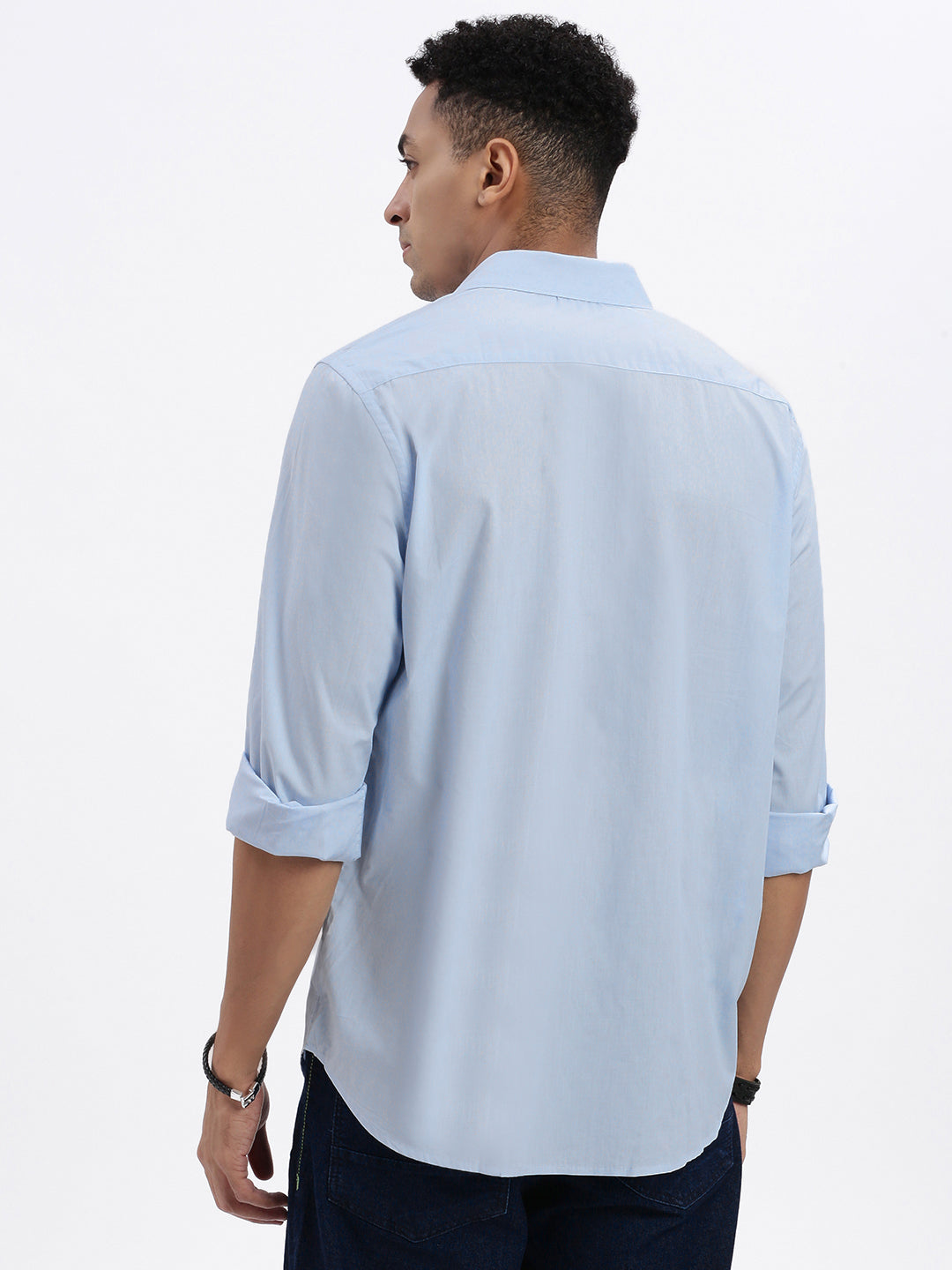 Men Blue Solid Slim Fit Shirt