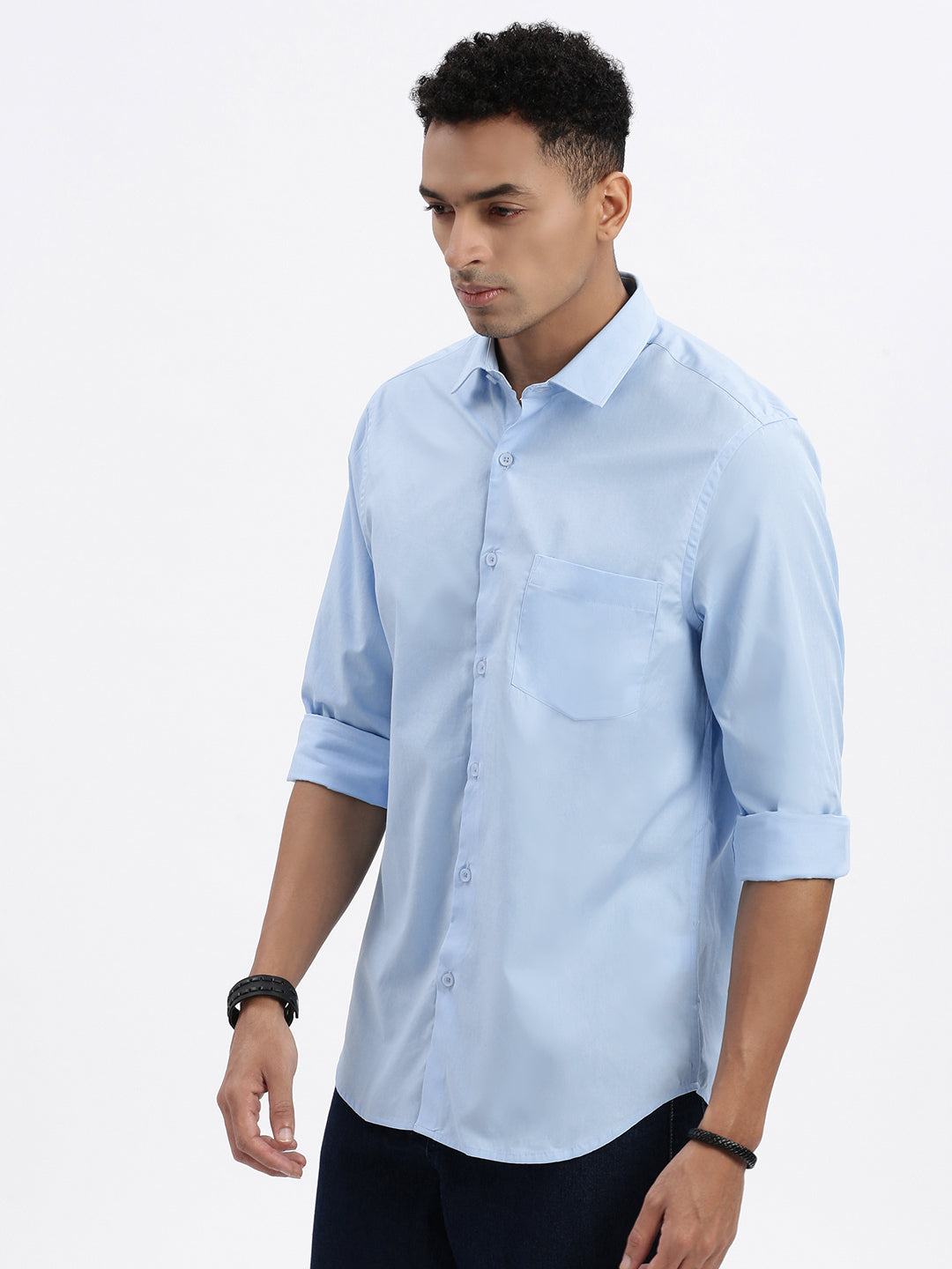 Men Blue Solid Slim Fit Shirt