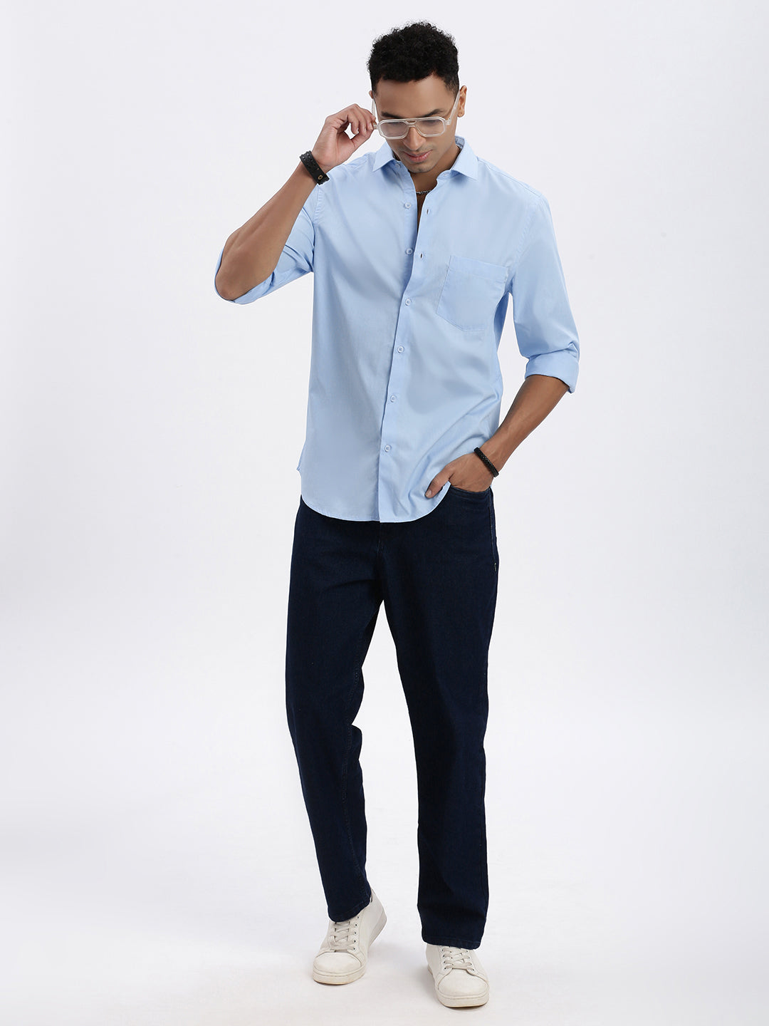 Men Blue Solid Slim Fit Shirt