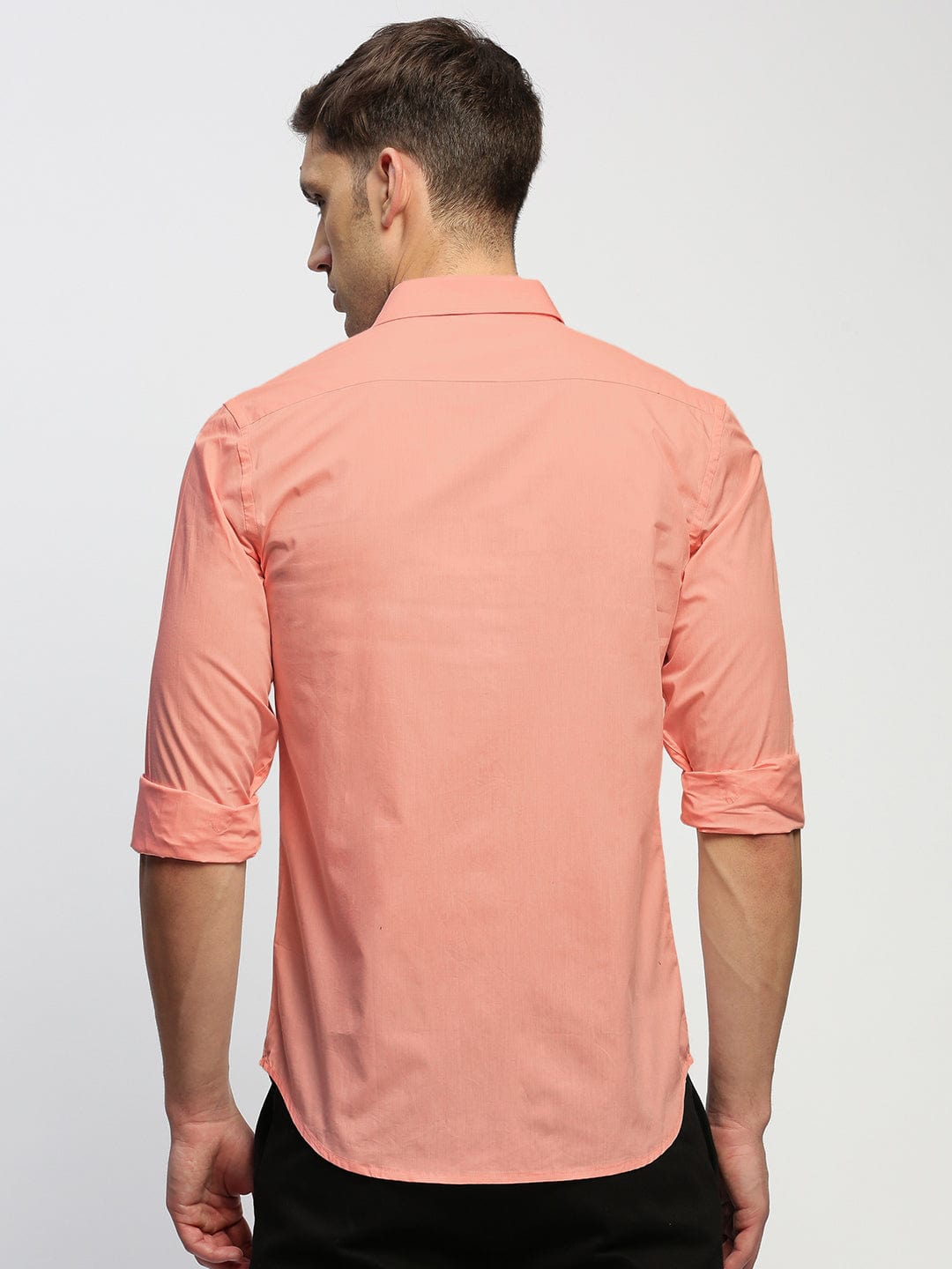 Men's Peach Spread Collar Slim Fit Shirt