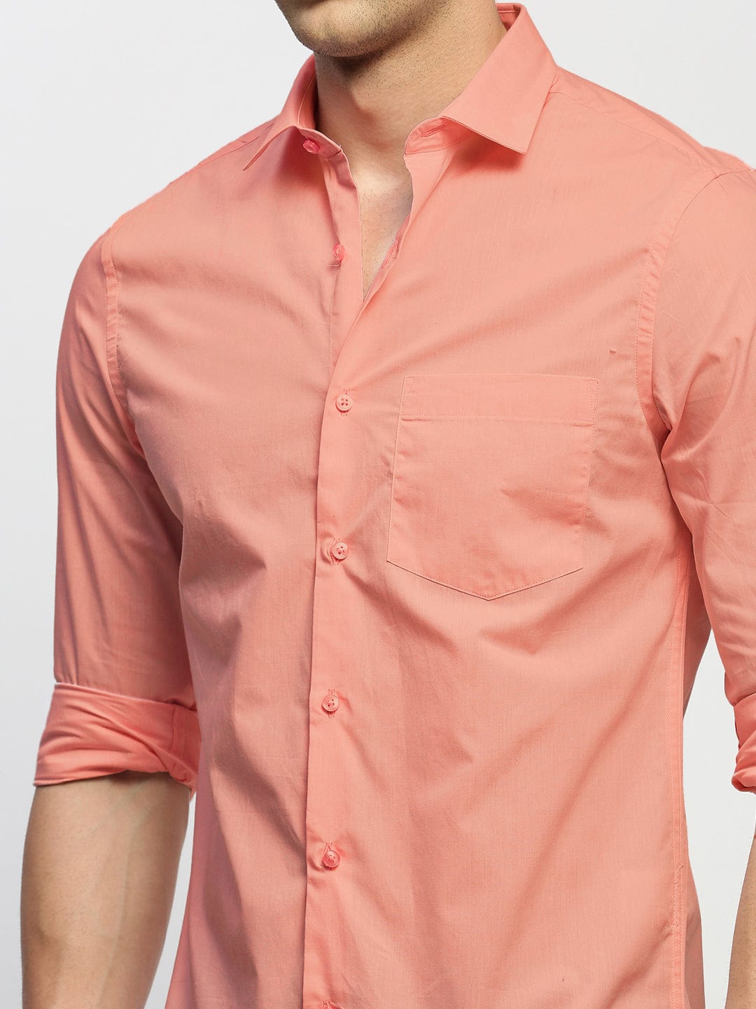 Men's Peach Spread Collar Slim Fit Shirt