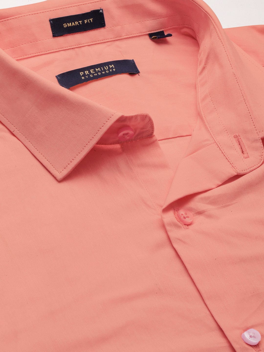 Men's Peach Spread Collar Slim Fit Shirt
