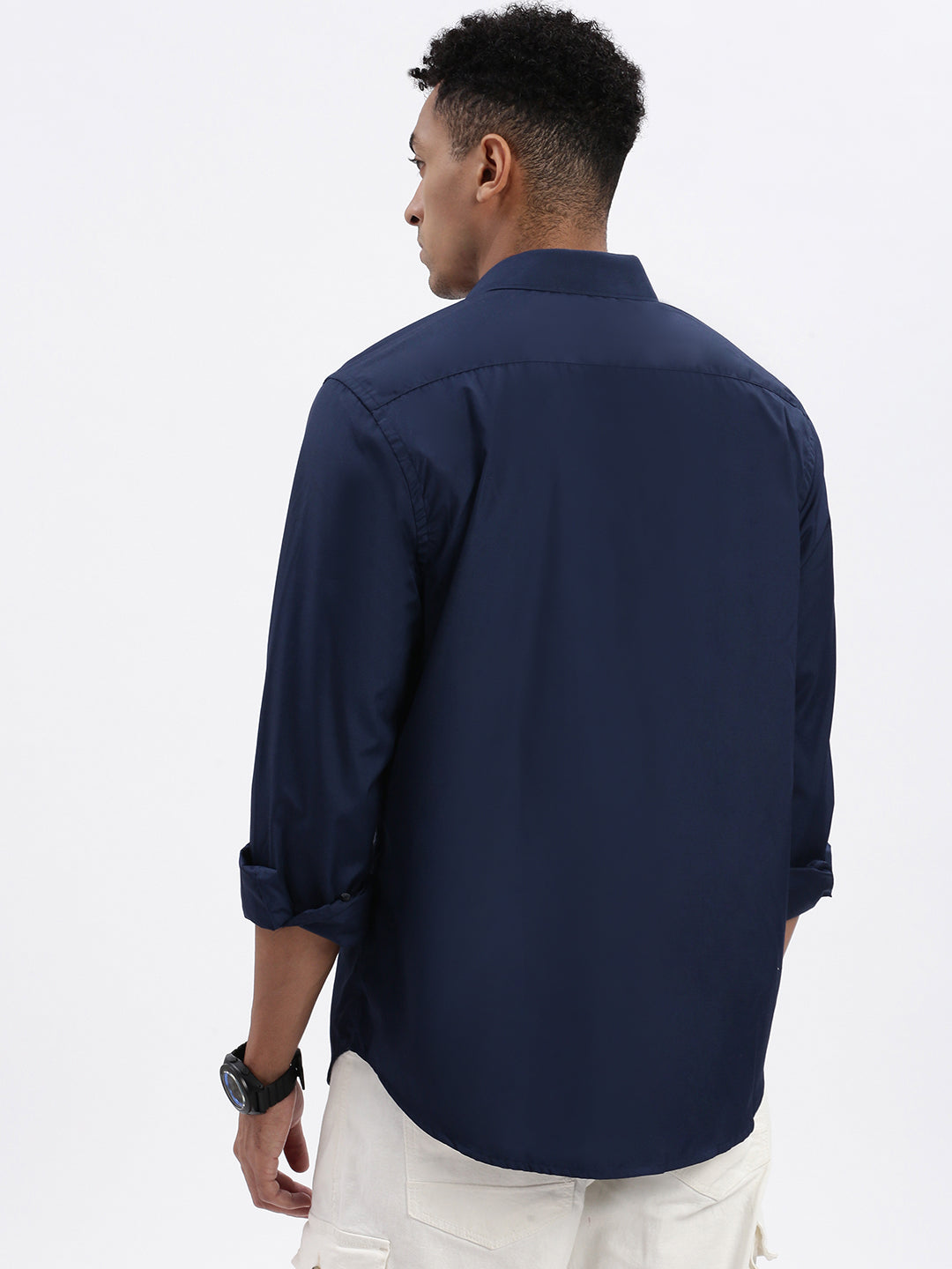 Men's Navy Blue Solid Slim Fit Shirt