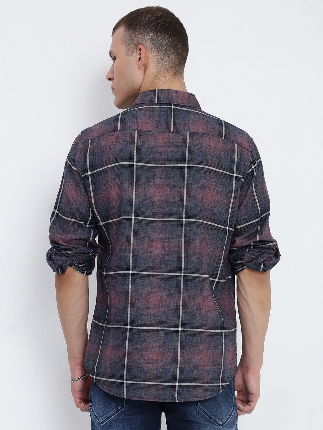 Men's Multi Tartan Checks Spread Collar Regular Fit Shirt