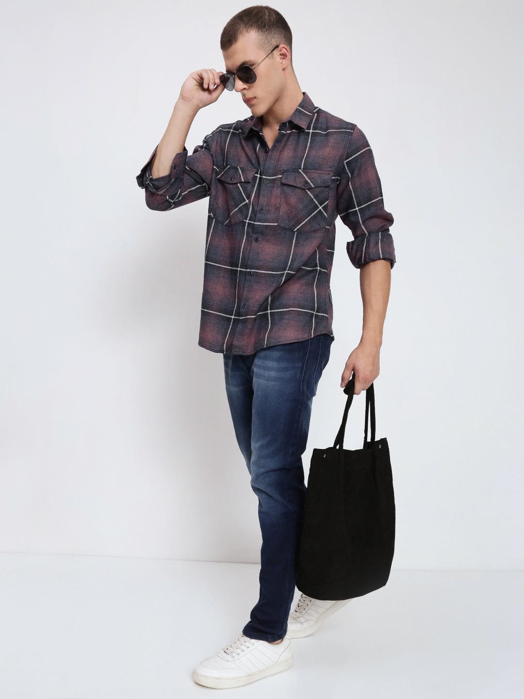 Men's Multi Tartan Checks Spread Collar Regular Fit Shirt