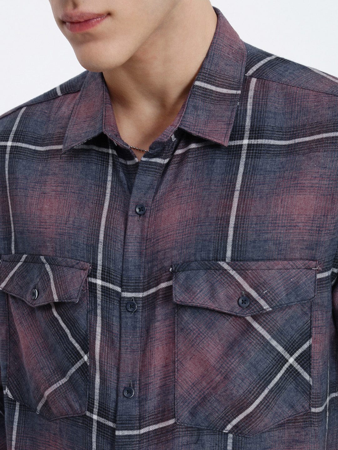 Men's Multi Tartan Checks Spread Collar Regular Fit Shirt