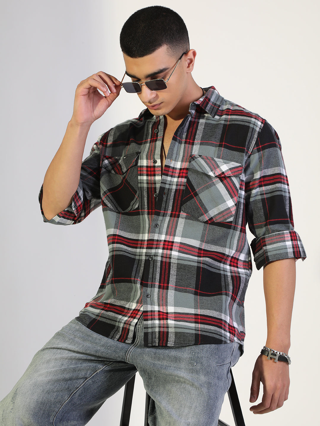 Men's Checked Black Regular Fit Shirt